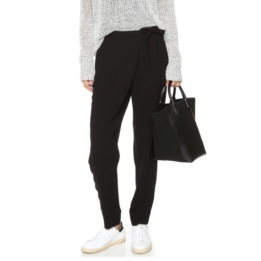 Diane Von Furstenberg Orly Black Crepe Wrap Front Asymmetric w tie Trouser, sz 2